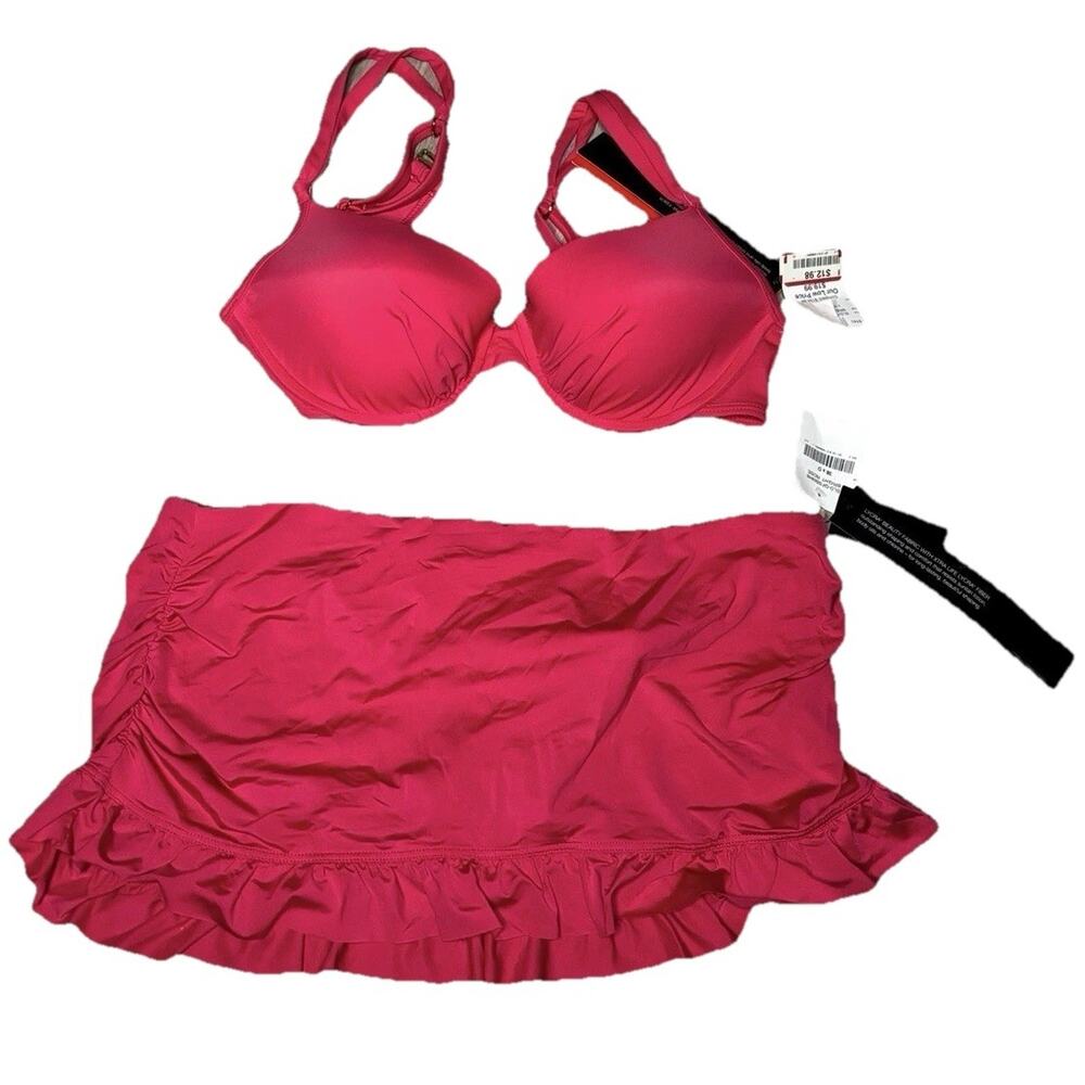 Jantzen Womens Bikini With Underwire Top & Skirt Pink Swimsuit Size 34DD /14